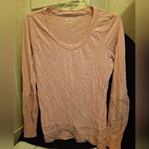 Maurices Blush Lace Accent Long Sleeve Top